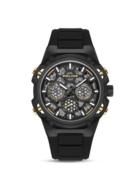 Men's Challenger 46mm Multifunction Men's Watch with Ion-Plated Black Case, Honeycomb Dial & Black Silicone Strap