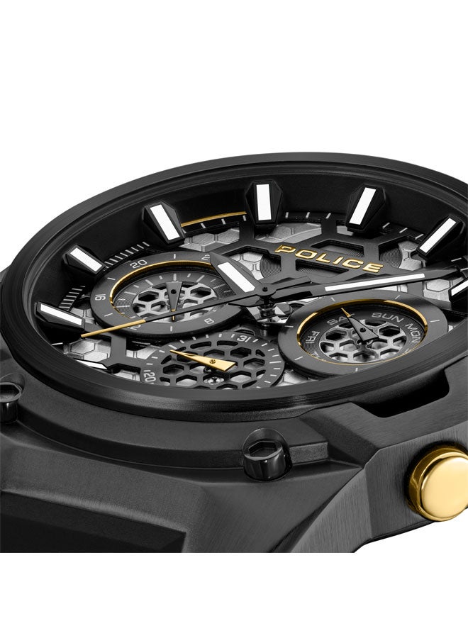 POLICE Men's Challenger 46mm Multifunction Men's Watch with Ion-Plated Black Case, Honeycomb Dial & Black Silicone Strap  - Image 4