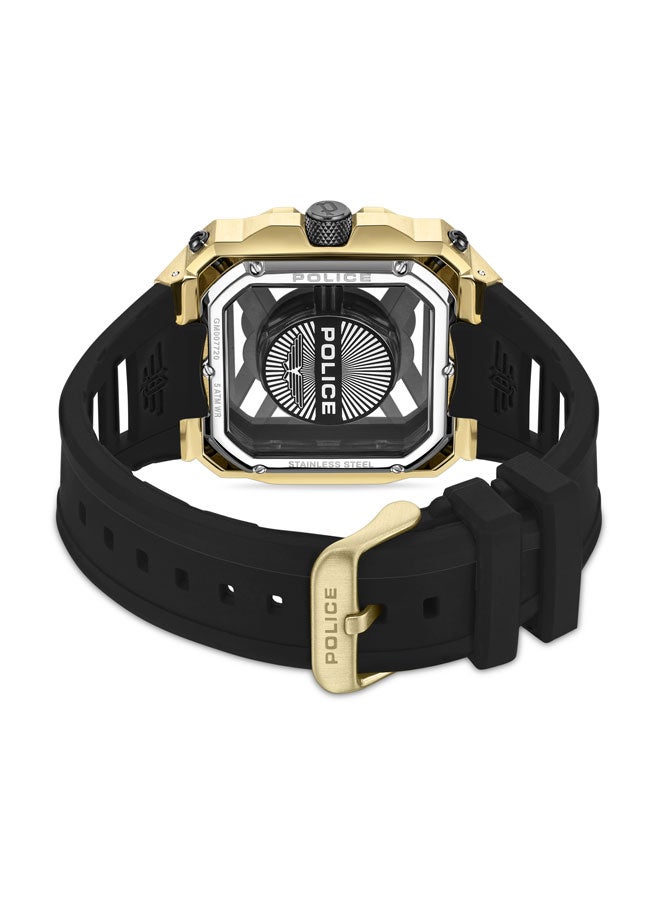 بوليس Boys' Disruptor I Men's 45mm Ion-Plated Gold Watch with Brushed Dial, 2-Hand Movement & Black Silicone Strap - Image 3