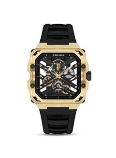 POLICE Men's Disruptor I Men's 45mm Ion-Plated Gold Watch with Brushed Dial, 2-Hand Movement & Black Silicone Strap  - Image 1