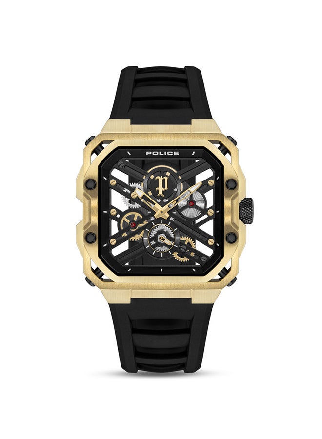 بوليس Boys' Disruptor I Men's 45mm Ion-Plated Gold Watch with Brushed Dial, 2-Hand Movement & Black Silicone Strap - Image 1