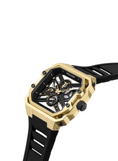 POLICE Men's Disruptor I Men's 45mm Ion-Plated Gold Watch with Brushed Dial, 2-Hand Movement & Black Silicone Strap  - Image 2