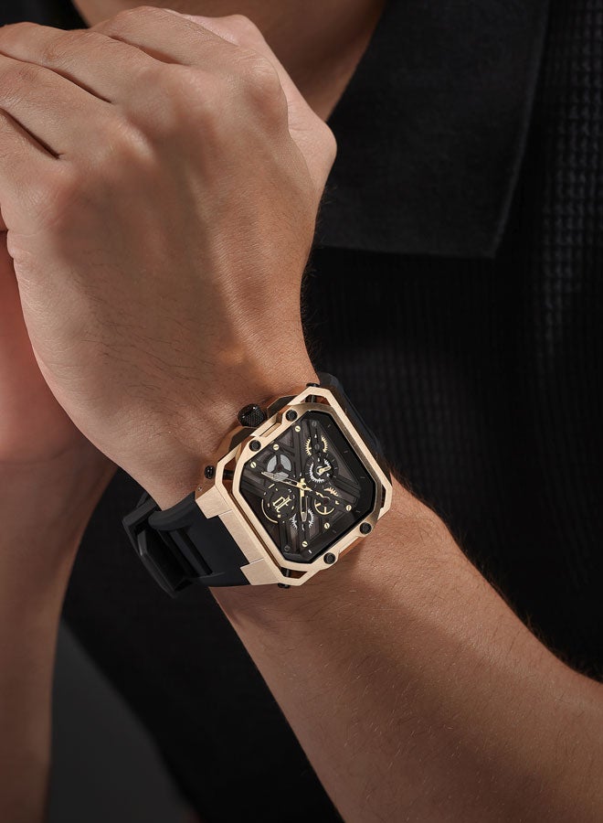 بوليس Boys' Disruptor I Men's 45mm Ion-Plated Gold Watch with Brushed Dial, 2-Hand Movement & Black Silicone Strap - Image 5