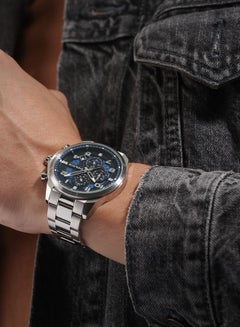 POLICE Men's Soul Multifunction Men's 44mm Watch with Translucent Blue Dial, Hydraulic Pyramid Etched Ring & 316L Stainless Steel Bracelet  - Image 5