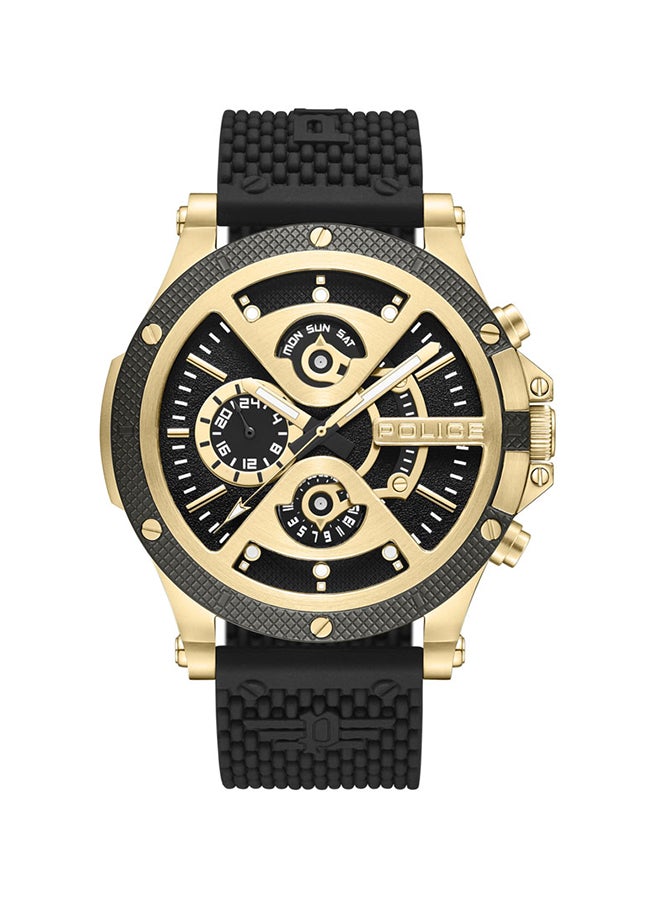 بوليس - Men's Surigao Men's 47mm Multifunction Watch with Gold Ion-Plated Case, Matte Black Dial & Silicone Strap - Image 1