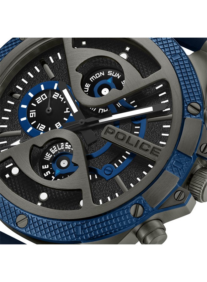 بوليس Men's Surigao Men's 47mm Multifunction Watch with Ion-Plated Black Topring, Matte Black Dial & Navy Silicone Strap  - Image 4