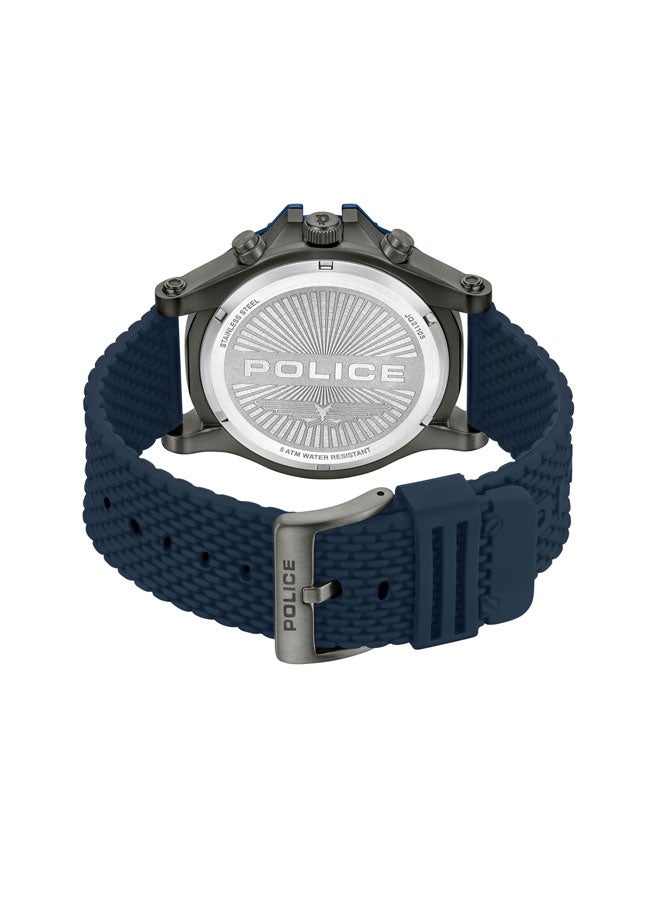 بوليس Men's Surigao Men's 47mm Multifunction Watch with Ion-Plated Black Topring, Matte Black Dial & Navy Silicone Strap  - Image 3