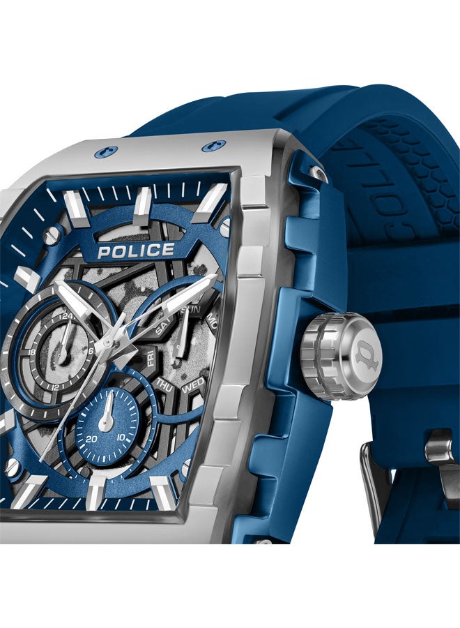 POLICE Men's Flash Men's 48mm Multifunction Watch with Blue Layered Dial, IP Blue Case & Blue Silicone Strap  - Image 4