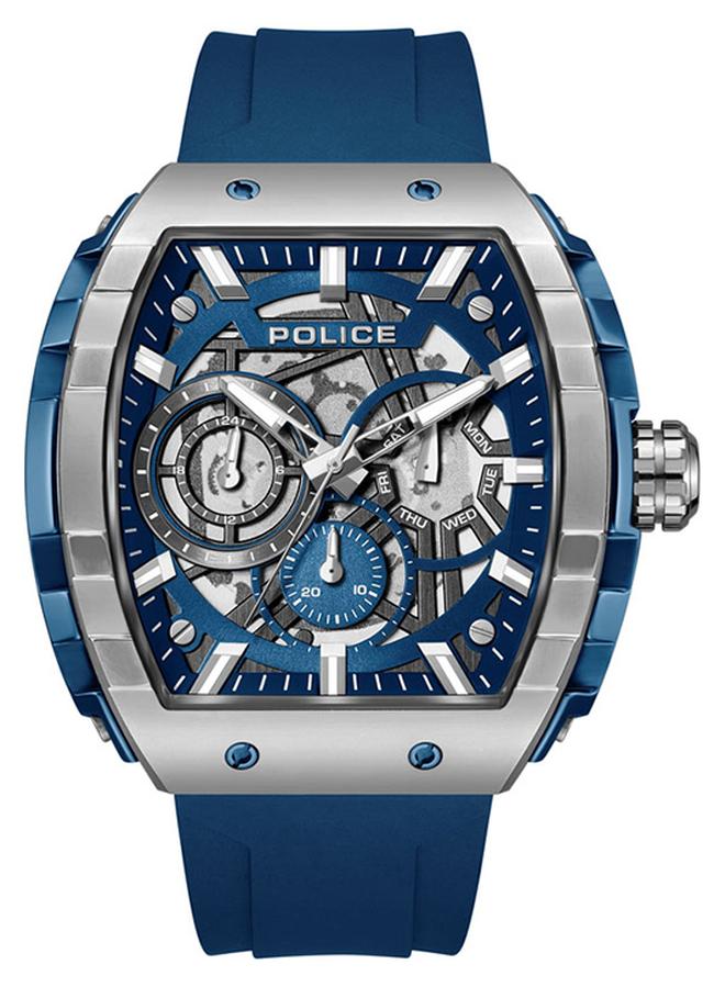 POLICE Men's Flash Men's 48mm Multifunction Watch with Blue Layered Dial, IP Blue Case & Blue Silicone Strap - Image 1