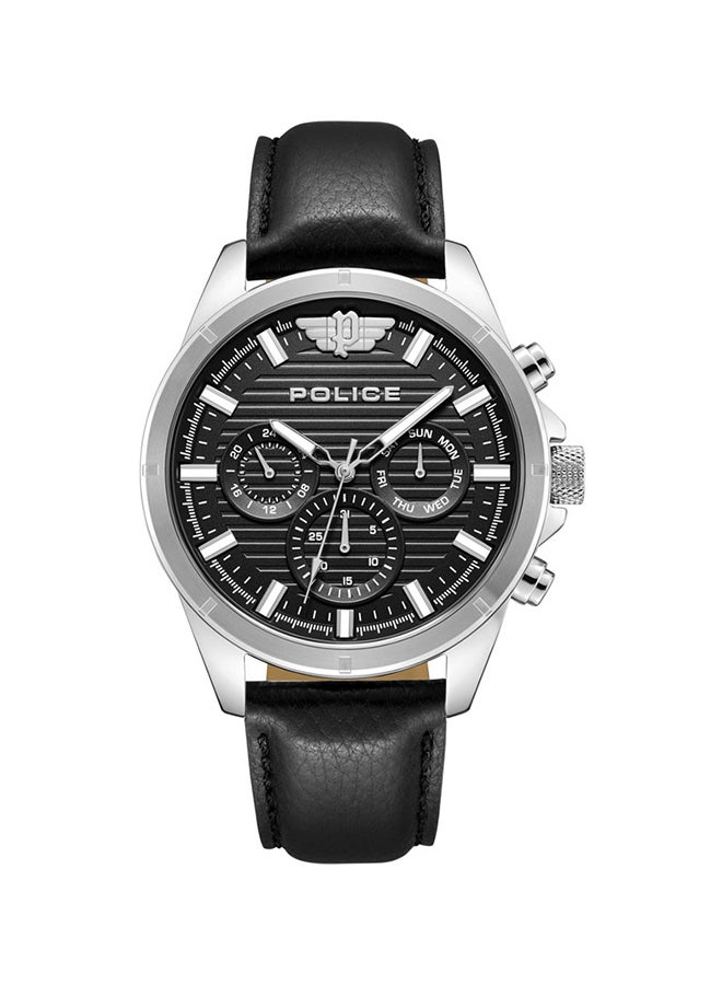 بوليس Men's Malawi Men's 45mm Multifunction Watch with Satin Black Dial, Stainless Steel Case & Black Leather Strap - Image 1