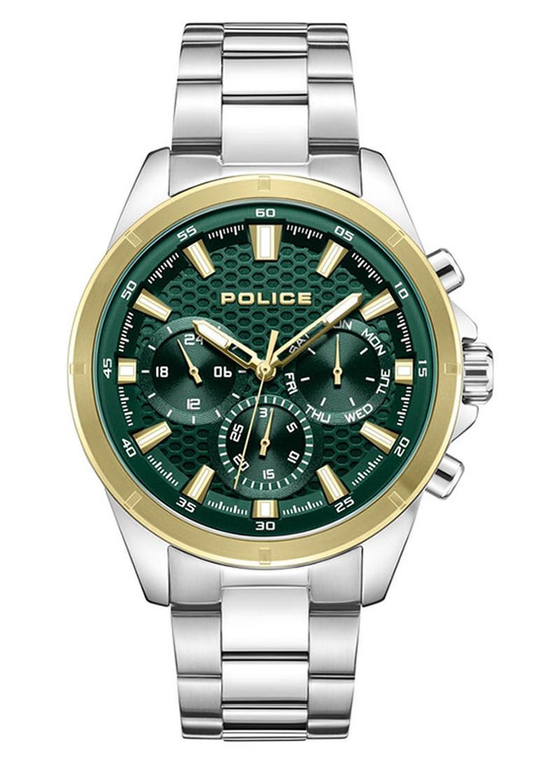 بوليس ساعة موشن للرجال 45 مم متعددة الوظائف بقرص أخضر داكن، نسيج خلية نحل وسوار من الفولاذ المقاوم للصدأ 316L - Image 1