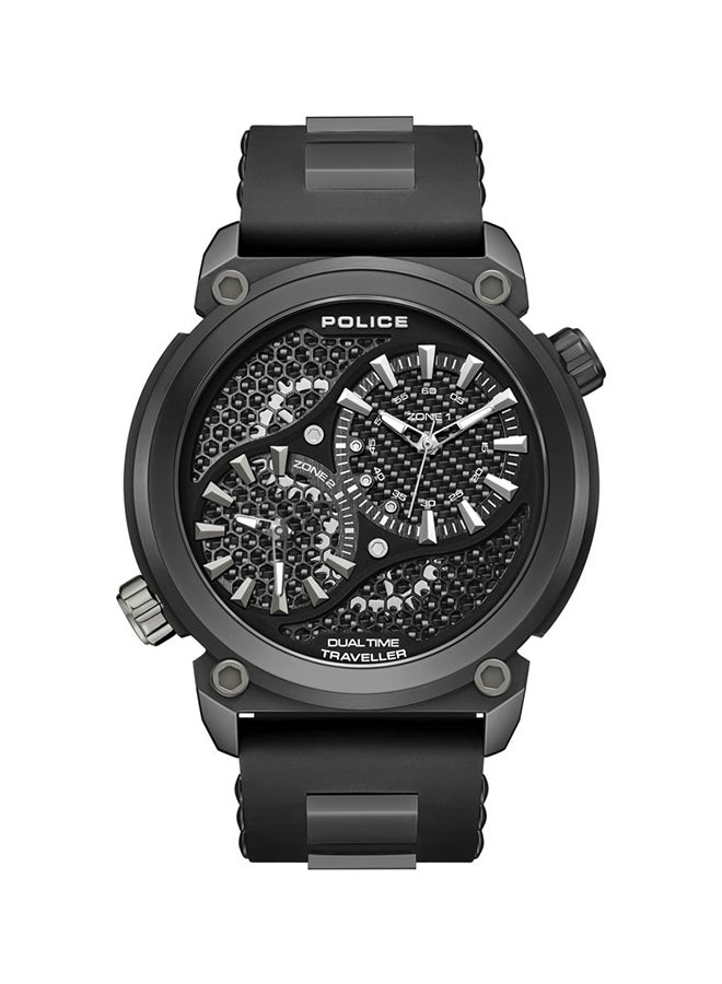 بوليس Men's Boa 48mm Black Ion-Plated Case Watch with Black Dial, Dual Crowns, Honeycomb Backdrop & Black Silicone Strap  - Image 1