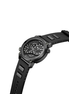 POLICE Men's Boa 48mm Black Ion-Plated Case Watch with Black Dial, Dual Crowns, Honeycomb Backdrop & Black Silicone Strap  - Image 2