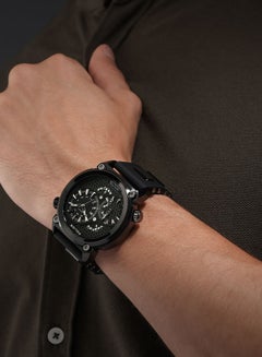 POLICE Men's Boa 48mm Black Ion-Plated Case Watch with Black Dial, Dual Crowns, Honeycomb Backdrop & Black Silicone Strap  - Image 5