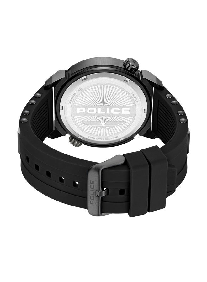 بوليس Men's Boa 48mm Black Ion-Plated Case Watch with Black Dial, Dual Crowns, Honeycomb Backdrop & Black Silicone Strap  - Image 3