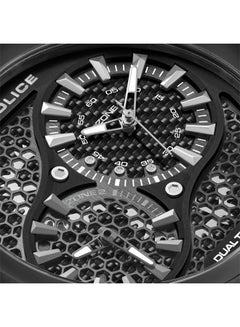 POLICE Men's Boa 48mm Black Ion-Plated Case Watch with Black Dial, Dual Crowns, Honeycomb Backdrop & Black Silicone Strap  - Image 4