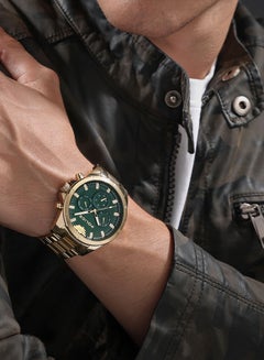 POLICE Men's Malawi Men's 45mm Multifunction Watch with Satin Dark Green Dial & 316L Ion-Plated Gold Stainless Steel Bracelet  - Image 4