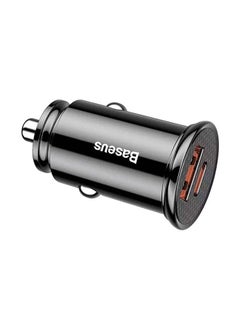 Baseus Circular Plastic 30 Watts Car Charger USBA USBC - Black 