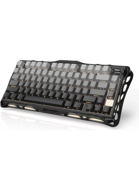 Mercury K1 75% Wireless Mechanical Gaming Keyboard, Aluminum Alloy Body, Tri-Mode (Bluetooth/2.4G/USB-C), Kailh Cherry Pink Linear Switches, Hot-Swappable 3/5-Pin, PBT+PC Keycaps, Gasket Mounted with 5-Layer Foam, RGB Backlight (13 Modes), 8000mAh Battery, Programmable Knob – Sci-Fi Design, Gradient Black | Mercury K1