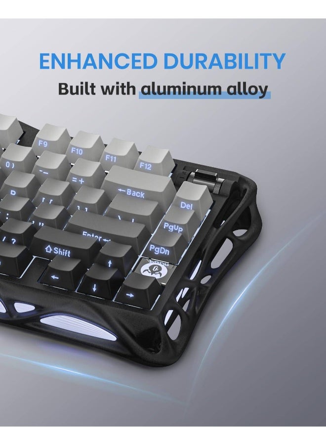 Gravastar Mercury K1 75% Wireless Mechanical Gaming Keyboard, Aluminum Alloy Body, Tri-Mode (Bluetooth/2.4G/USB-C), Kailh Cherry Pink Linear Switches, Hot-Swappable 3/5-Pin, PBT+PC Keycaps, Gasket Mounted with 5-Layer Foam, RGB Backlight (13 Modes), 8000mAh Battery, Programmable Knob – Sci-Fi Design, Gradient Black | Mercury K1 - Image 3