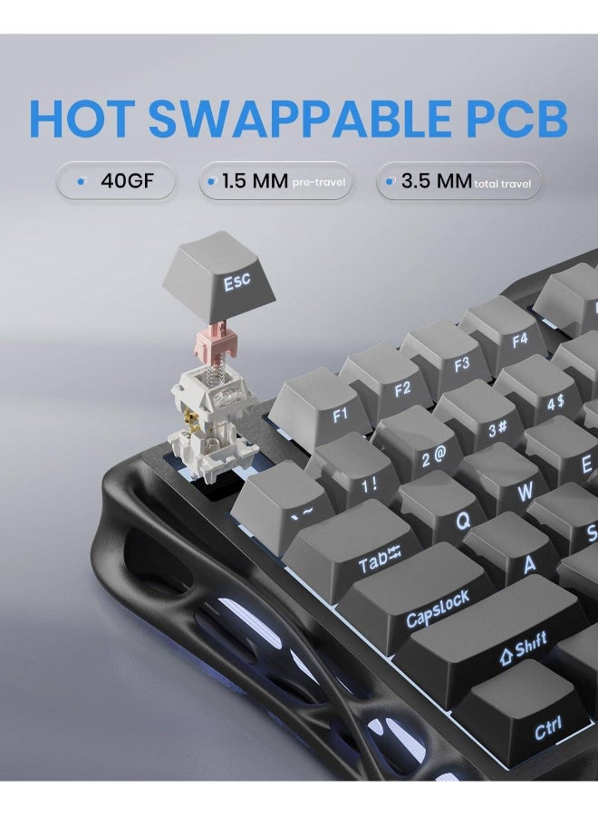 Gravastar Mercury K1 75% Wireless Mechanical Gaming Keyboard, Aluminum Alloy Body, Tri-Mode (Bluetooth/2.4G/USB-C), Kailh Cherry Pink Linear Switches, Hot-Swappable 3/5-Pin, PBT+PC Keycaps, Gasket Mounted with 5-Layer Foam, RGB Backlight (13 Modes), 8000mAh Battery, Programmable Knob – Sci-Fi Design, Gradient Black | Mercury K1 - Image 4