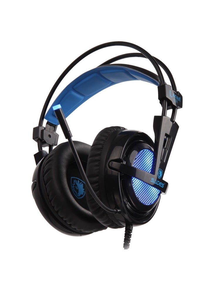 ساديس (Sa-904) سماعة ألعاب لوكست بلس مع إضاءة RGB، متوافقة - كمبيوتر/لابتوب - ويندوز 7/8/10، PS4/PS5، نينتندو سويتش، قابس USB مطلي بالذهب، أزرق - Image 1