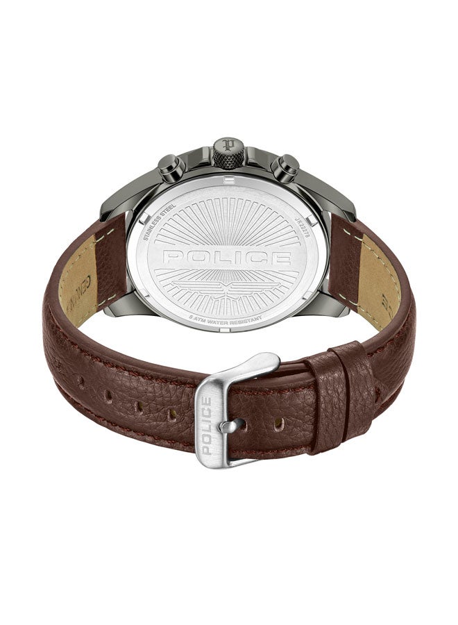 بوليس ساعة مالاوي للرجال 45 مم متعددة الوظائف بقرص أخضر داكن ساتان وحزام جلد بني - Image 3