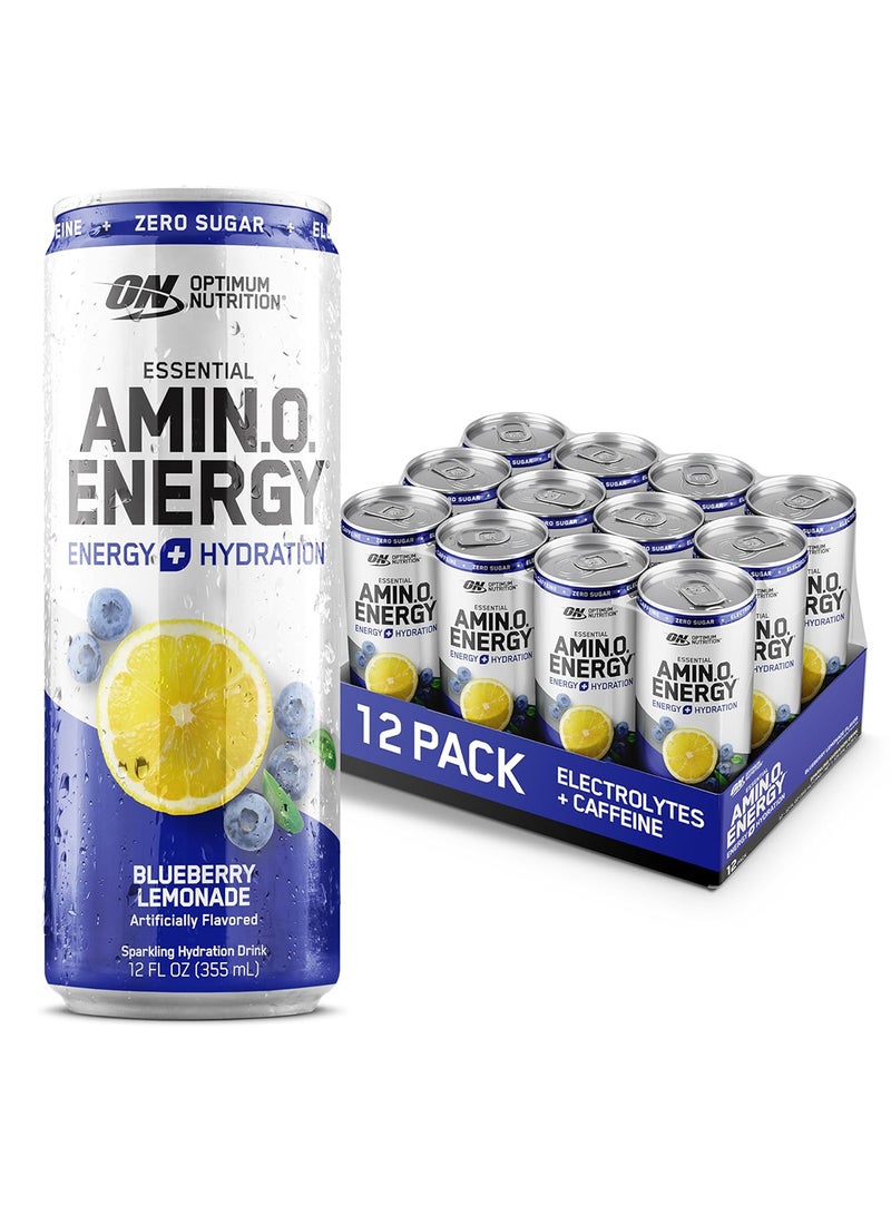 Optimum Nutrition Amino Energy Sparkling Hydration Drink, Electrolytes, Caffeine, Amino Acids, BCAAs, Sugar Free, Blueberry Lemonade, 12 Fl Oz  - Image 1