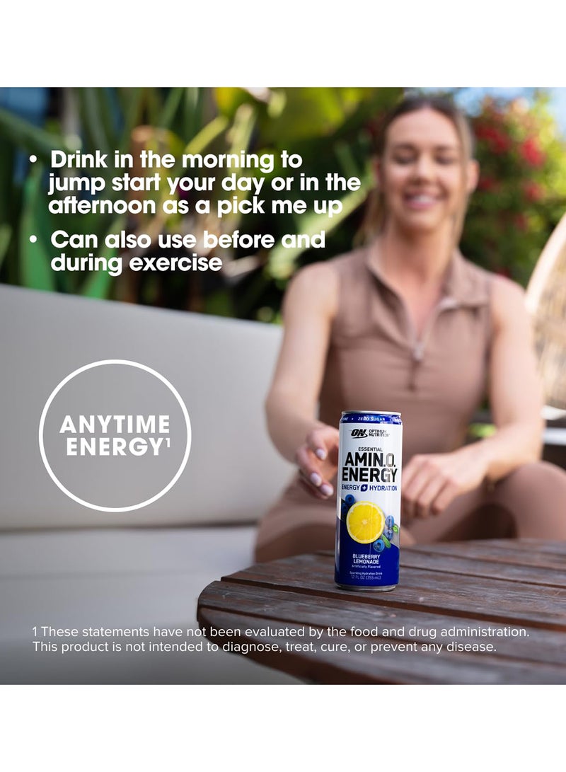 Optimum Nutrition Amino Energy Sparkling Hydration Drink, Electrolytes, Caffeine, Amino Acids, BCAAs, Sugar Free, Blueberry Lemonade, 12 Fl Oz  - Image 4