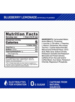 Optimum Nutrition Amino Energy Sparkling Hydration Drink, Electrolytes, Caffeine, Amino Acids, BCAAs, Sugar Free, Blueberry Lemonade, 12 Fl Oz  - Image 3