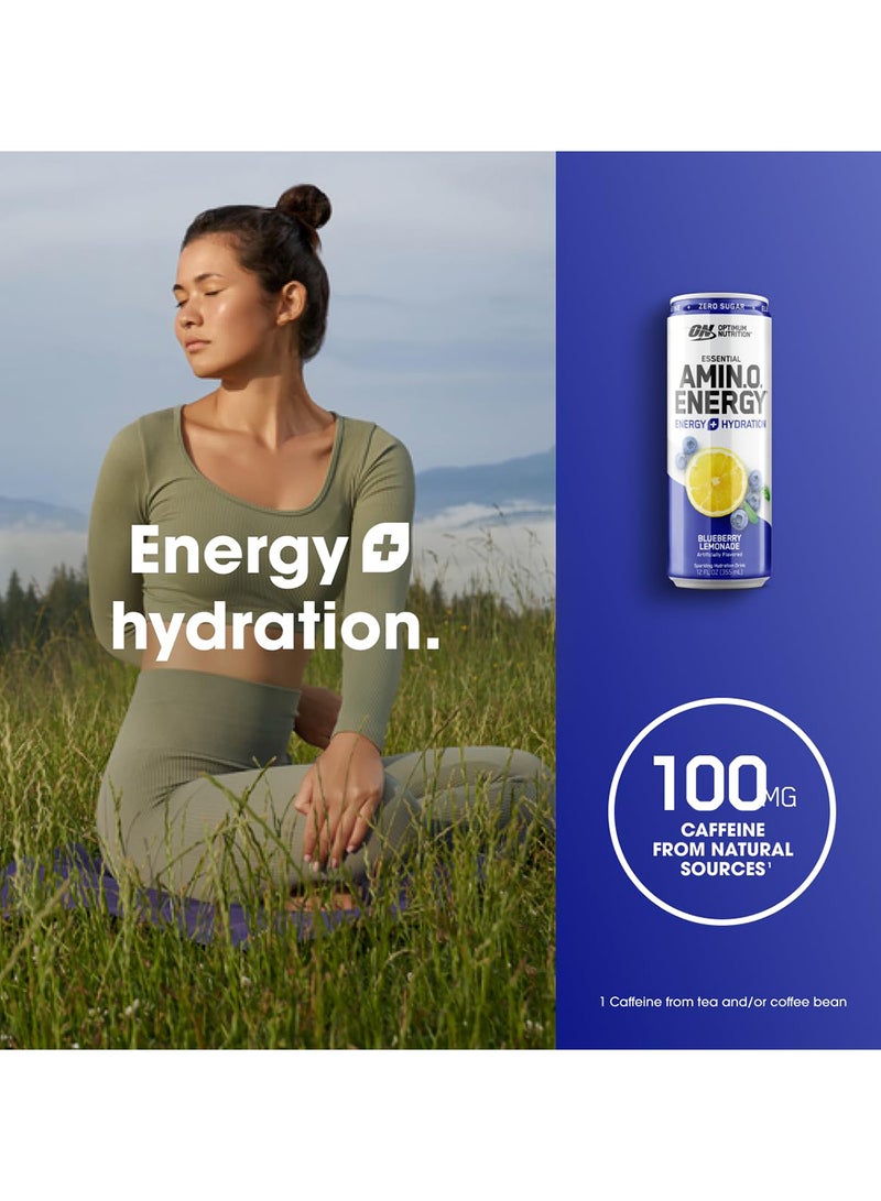 Optimum Nutrition Amino Energy Sparkling Hydration Drink, Electrolytes, Caffeine, Amino Acids, BCAAs, Sugar Free, Blueberry Lemonade, 12 Fl Oz  - Image 5