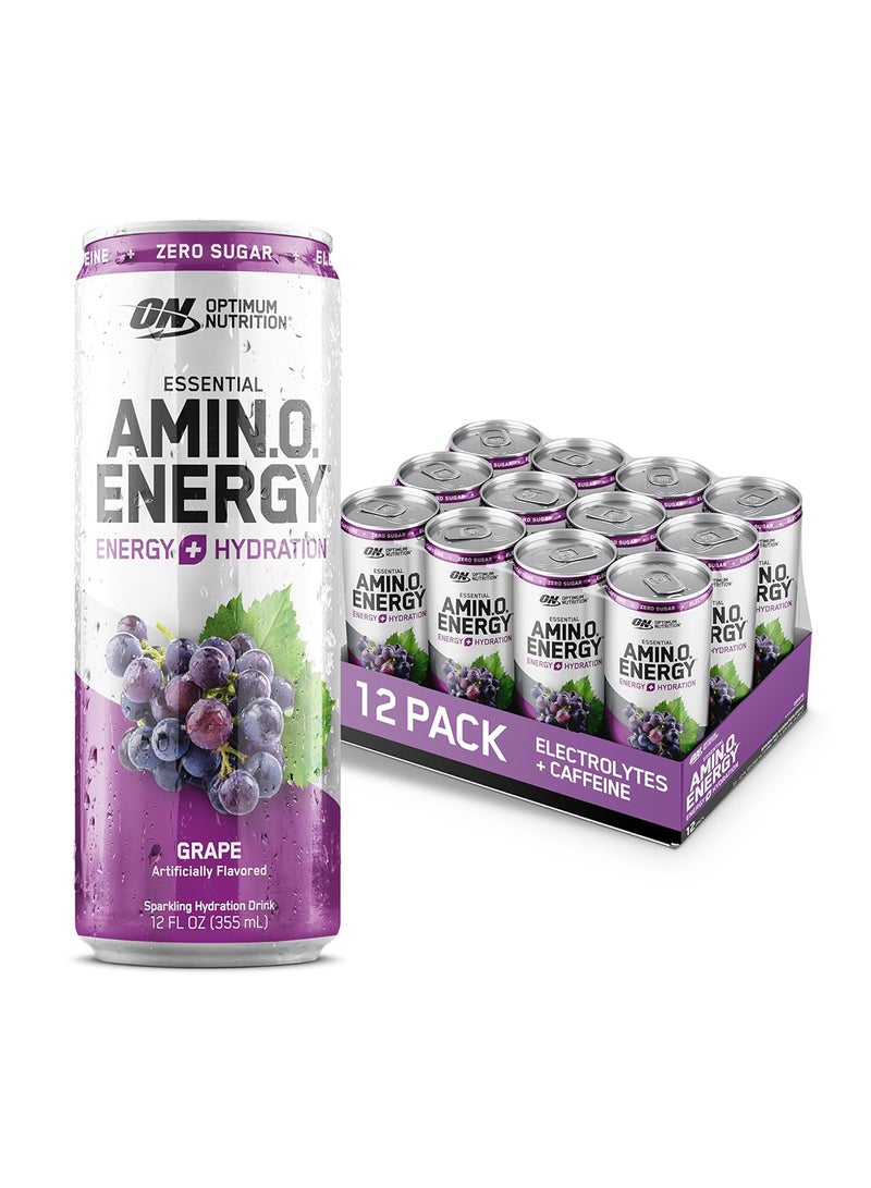 Optimum Nutrition - Amino Energy Sparkling Hydration Drink, Electrolytes, Caffeine, Amino Acids, BCAAs, Sugar Free, Grape, 12 Fl Oz - Image 1