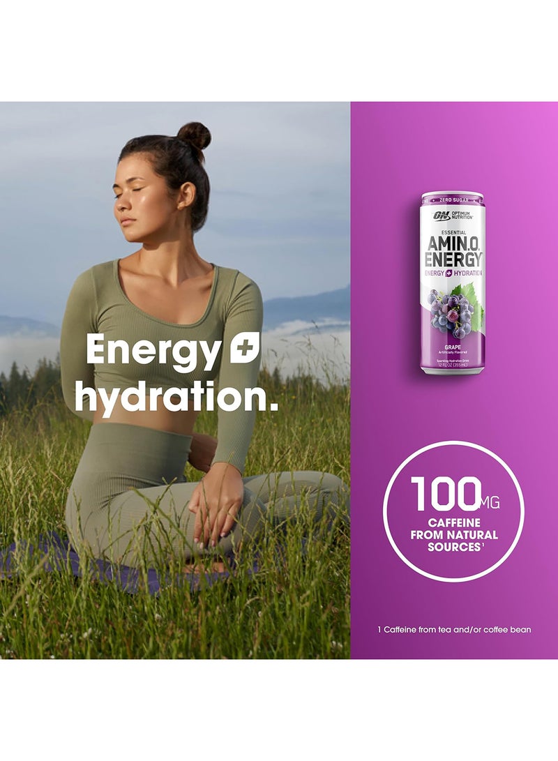 Optimum Nutrition - Amino Energy Sparkling Hydration Drink, Electrolytes, Caffeine, Amino Acids, BCAAs, Sugar Free, Grape, 12 Fl Oz - Image 1