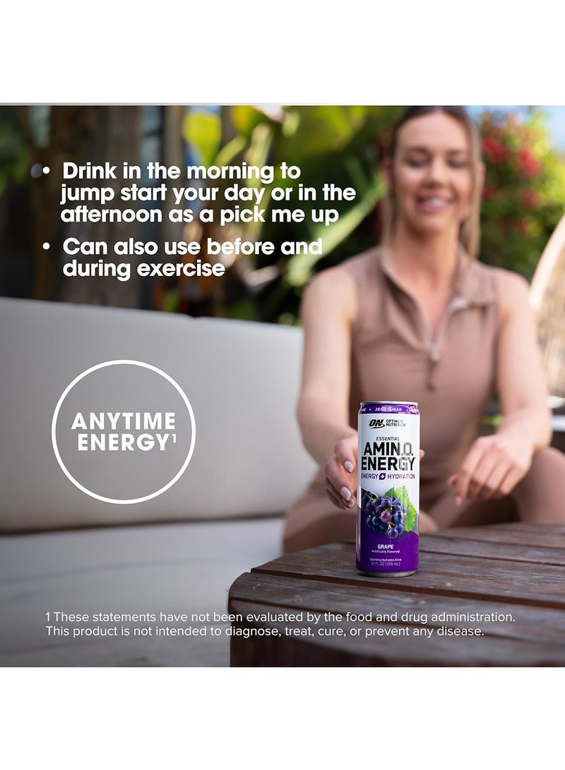 Optimum Nutrition - Amino Energy Sparkling Hydration Drink, Electrolytes, Caffeine, Amino Acids, BCAAs, Sugar Free, Grape, 12 Fl Oz - Image 1