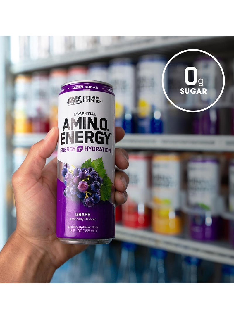 Optimum Nutrition - Amino Energy Sparkling Hydration Drink, Electrolytes, Caffeine, Amino Acids, BCAAs, Sugar Free, Grape, 12 Fl Oz - Image 1