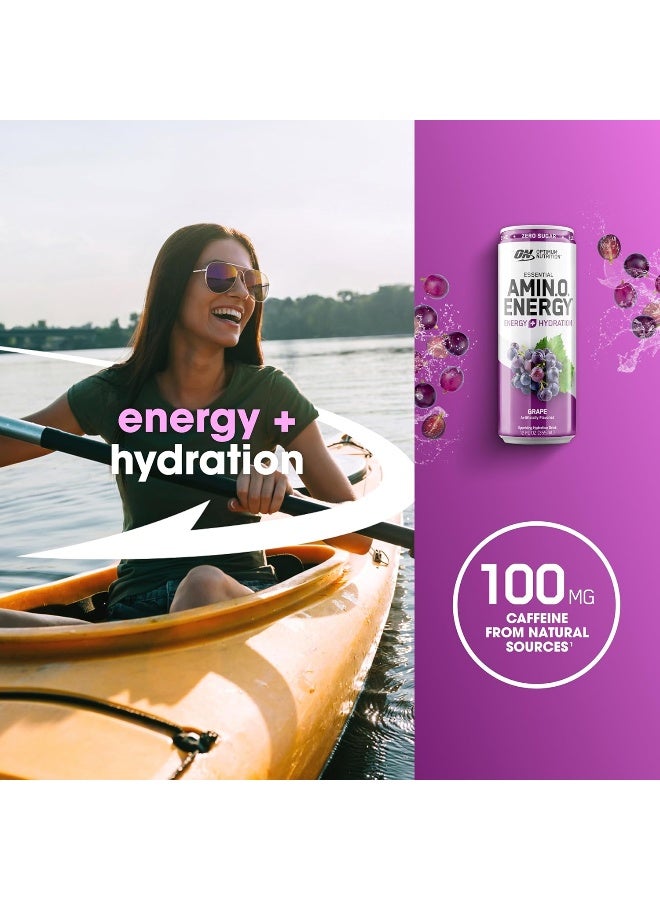 أوبتيموم نيوتريشن مشروب ترطيب فوار أمينو إنرجي، إلكتروليتات، كافيين، أحماض أمينية، BCAAs، خالي من السكر، عنب، 12 أونصة سائلة، 12 عبوة - Image 3