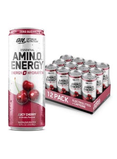 Optimum Nutrition Amino Energy Sparkling Hydration Drink, Electrolytes, Caffeine, Amino Acids, BCAAs, Sugar Free, Juicy Cherry, 12 Fl Oz  - Image 1