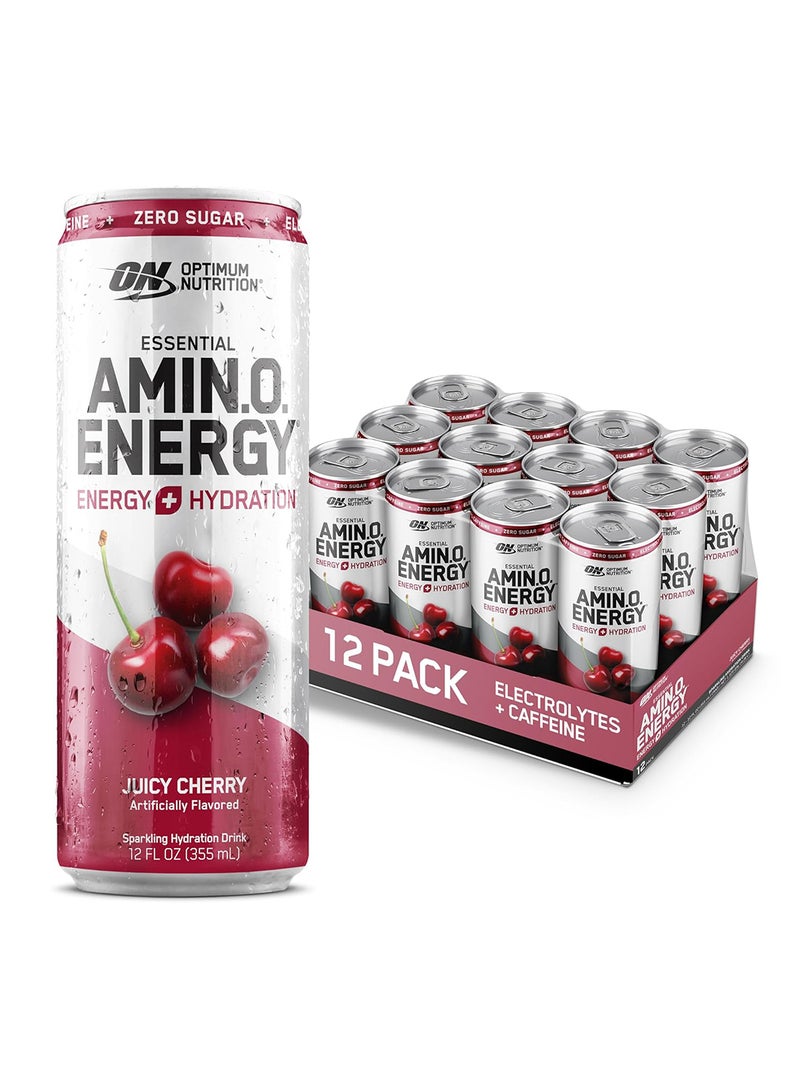 Optimum Nutrition Amino Energy Sparkling Hydration Drink, Electrolytes, Caffeine, Amino Acids, BCAAs, Sugar Free, Juicy Cherry, 12 Fl Oz  - Image 1