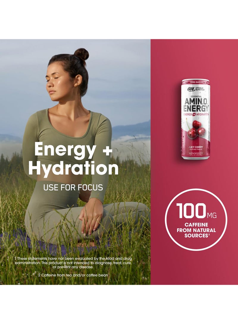 Optimum Nutrition Amino Energy Sparkling Hydration Drink, Electrolytes, Caffeine, Amino Acids, BCAAs, Sugar Free, Juicy Cherry, 12 Fl Oz  - Image 5