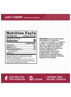Optimum Nutrition Amino Energy Sparkling Hydration Drink, Electrolytes, Caffeine, Amino Acids, BCAAs, Sugar Free, Juicy Cherry, 12 Fl Oz  - Image 3
