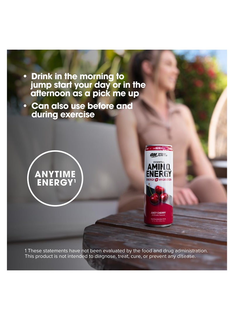 Optimum Nutrition Amino Energy Sparkling Hydration Drink, Electrolytes, Caffeine, Amino Acids, BCAAs, Sugar Free, Juicy Cherry, 12 Fl Oz  - Image 4