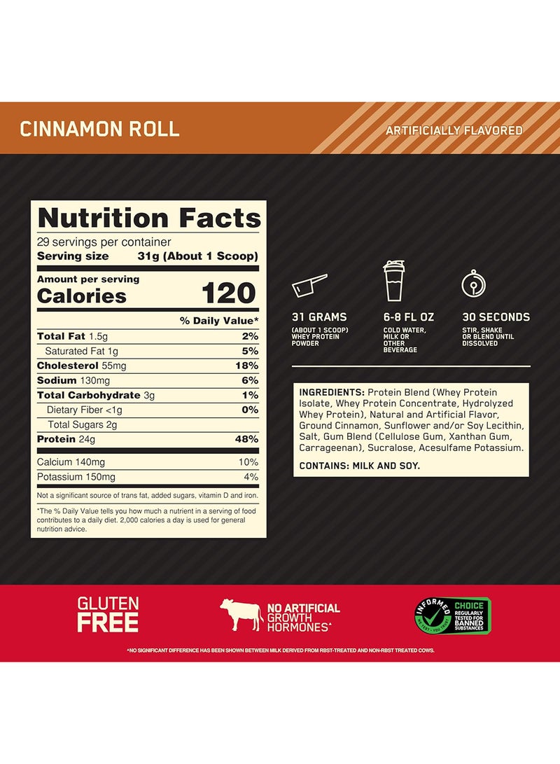 Optimum Nutrition 100% Whey Protein Powder 24 Grams of Protein For Muscle Support 1.99 Lbs 29 Servings 900 Grams  - Image 3