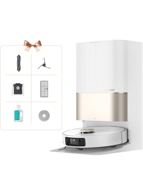 مكنسة روبوت Dreame X40 Ultra Complete، شفط قوي 12000 باسكال، مكنسة روبوتية مع ممسحة قابلة للإزالة والرفع، تنظيف شامل بفرش جانبية، تقنية MopExtend، ممسحة ذاتية التنظيف بالماء الساخن بدرجة 70° 50 W X40 Ultra أبيض