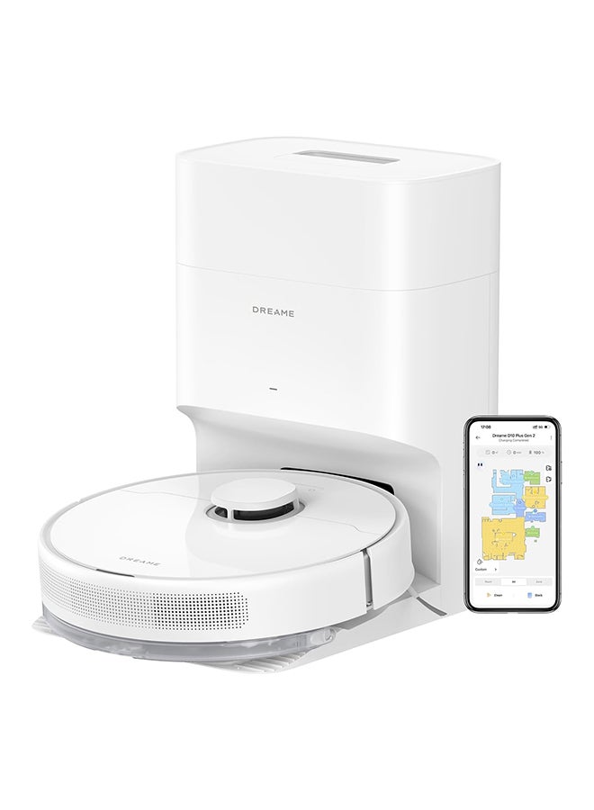 دريم - Dreame D10 Plus Gen 2 Robot Vacuum Cleaner with Self Empty, 6000 Pa Suction Power, Dust collection up to 90 days, LiDAR Navigation, for Carpets and Pet Hair, 285-Minute Long Run time 40 W D10Plus Gen2 White - Image 1