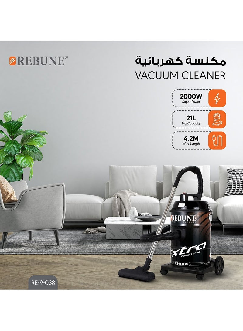 REBUNE - Barrel Vacuum Cleaner 21L / 2000W RE-9-038 21 L 2000 W RE-9-038 Black - Image 1