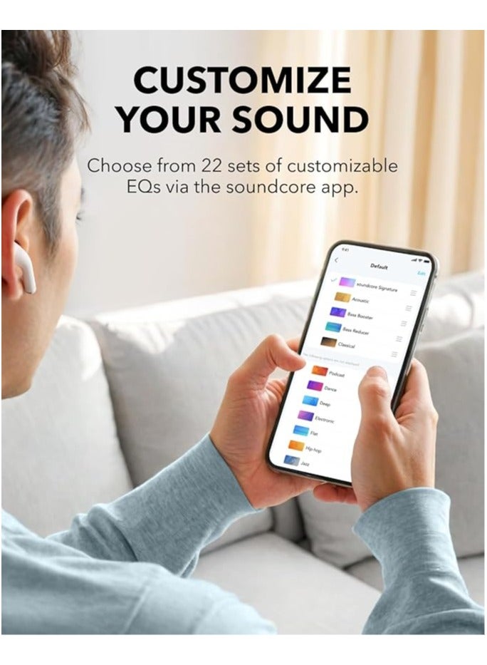 ساوند كور - K20i by Anker, Semi-in-Ear Earbuds, Bluetooth Wireless, 36H Playtime, Fast Charge, Clear Sound, Comfortable Fit, ENC 2-Mic Clear Calls, Custom EQ, IPX5, Bluetooth 5.3, App Control White - Image 1