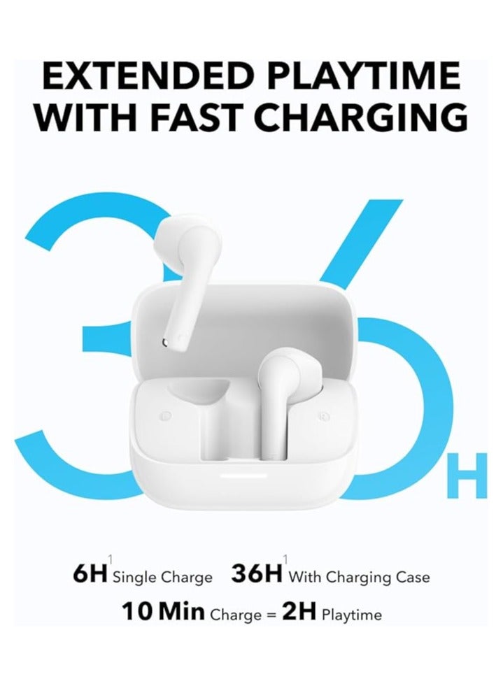 ساوند كور - K20i by Anker, Semi-in-Ear Earbuds, Bluetooth Wireless, 36H Playtime, Fast Charge, Clear Sound, Comfortable Fit, ENC 2-Mic Clear Calls, Custom EQ, IPX5, Bluetooth 5.3, App Control White - Image 1