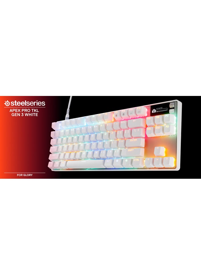 ستيل سيريز - SteelSeries Apex Pro TKL Gen 3 White US Layout Keyboard OmniPoint 3.0 Switches, Adjustable Actuation, Rapid Trigger, Game-Ready Presets, Protection Mode, Rapid Tap / SOCD, OLED, RGB, PBT Keycaps, USB-C - White - Image 1
