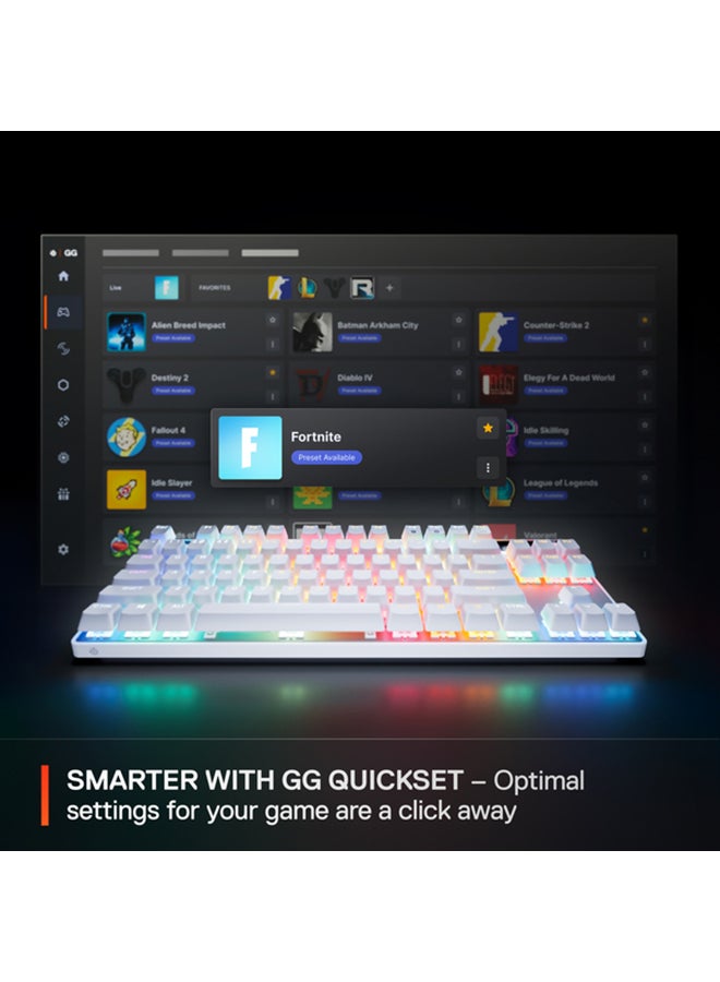 ستيل سيريز - SteelSeries Apex Pro TKL Gen 3 White US Layout Keyboard OmniPoint 3.0 Switches, Adjustable Actuation, Rapid Trigger, Game-Ready Presets, Protection Mode, Rapid Tap / SOCD, OLED, RGB, PBT Keycaps, USB-C - White - Image 1