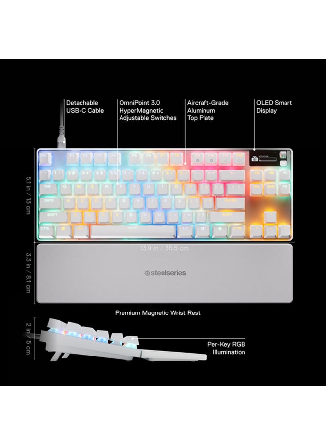ستيل سيريز - SteelSeries Apex Pro TKL Gen 3 White US Layout Keyboard OmniPoint 3.0 Switches, Adjustable Actuation, Rapid Trigger, Game-Ready Presets, Protection Mode, Rapid Tap / SOCD, OLED, RGB, PBT Keycaps, USB-C - White - Image 1